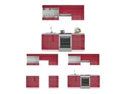 Mueble de cocina rojo burdeos alto brillo 200x46x81.6 fame-line