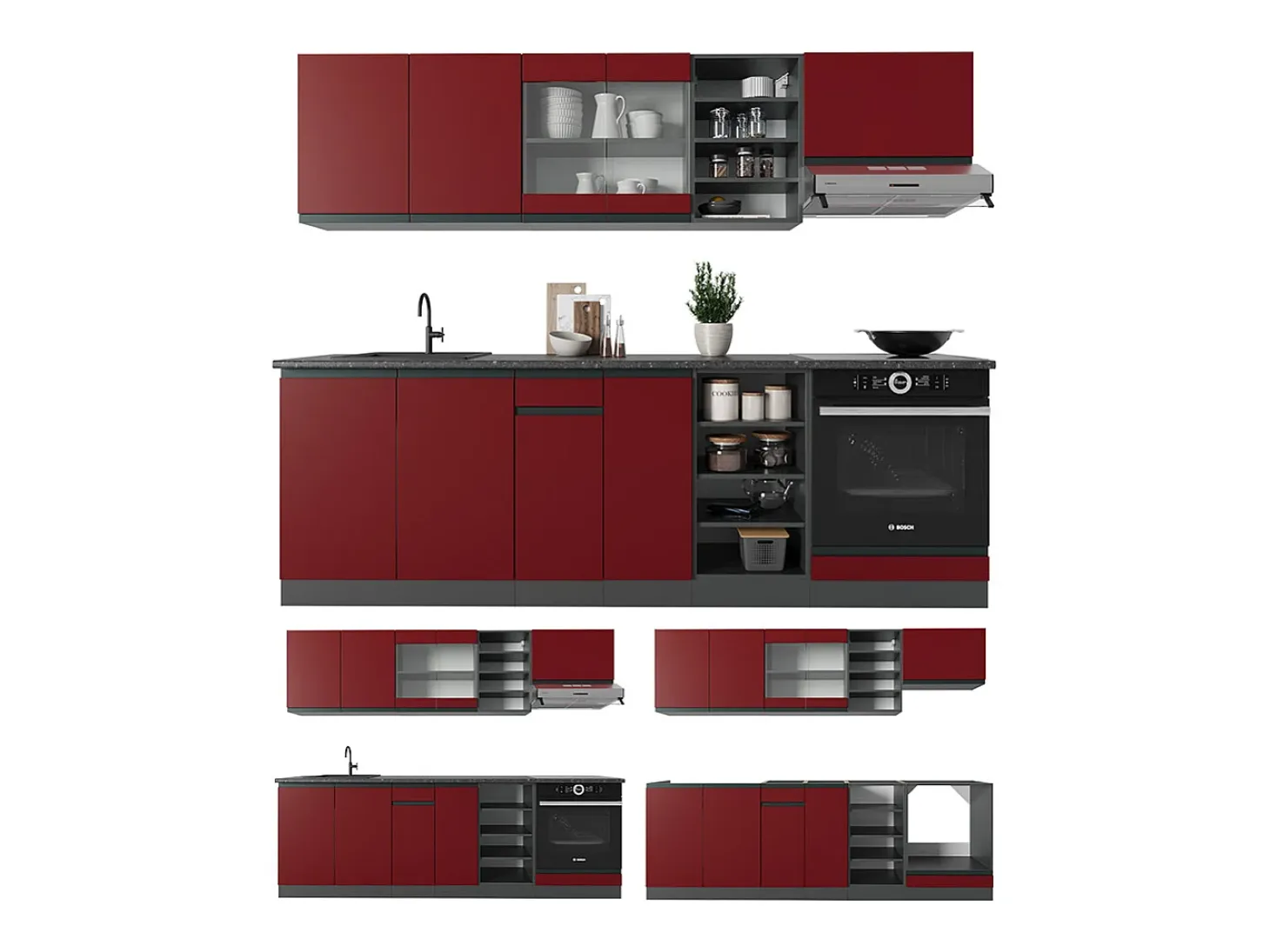 Mueble de cocina rojo/antracita 240x60x81.6 r-line