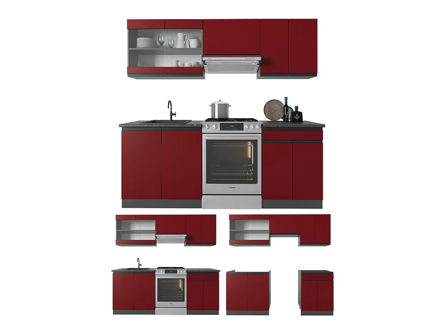 Mueble de cocina rojo/antracita 200x46x81.6 r-line