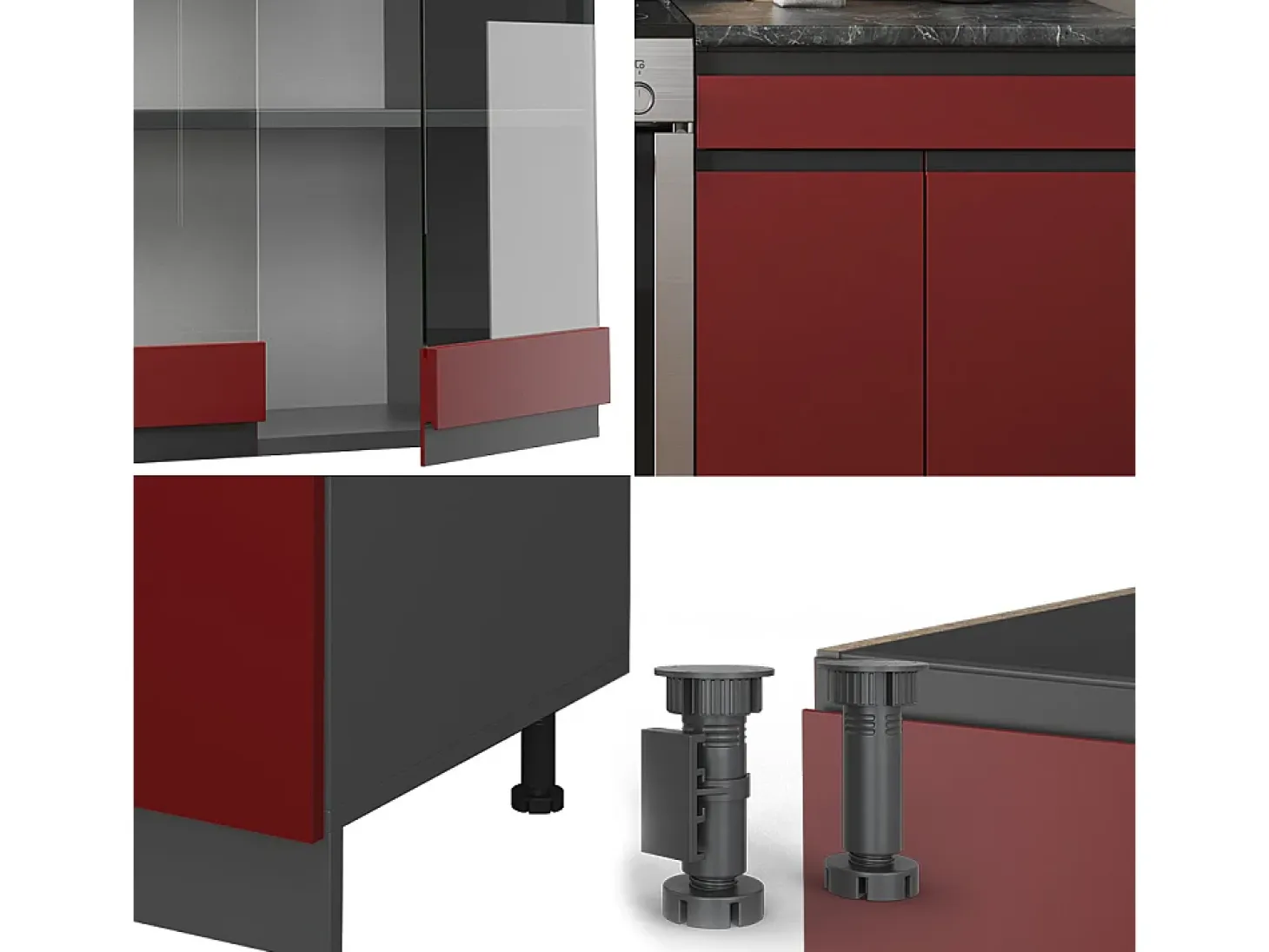 Mueble de cocina rojo/antracita 200x46x81.6 r-line