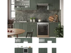 Mueble de cocina verde-dorado casa de campo/blanco 240x46x81.6 fame-line