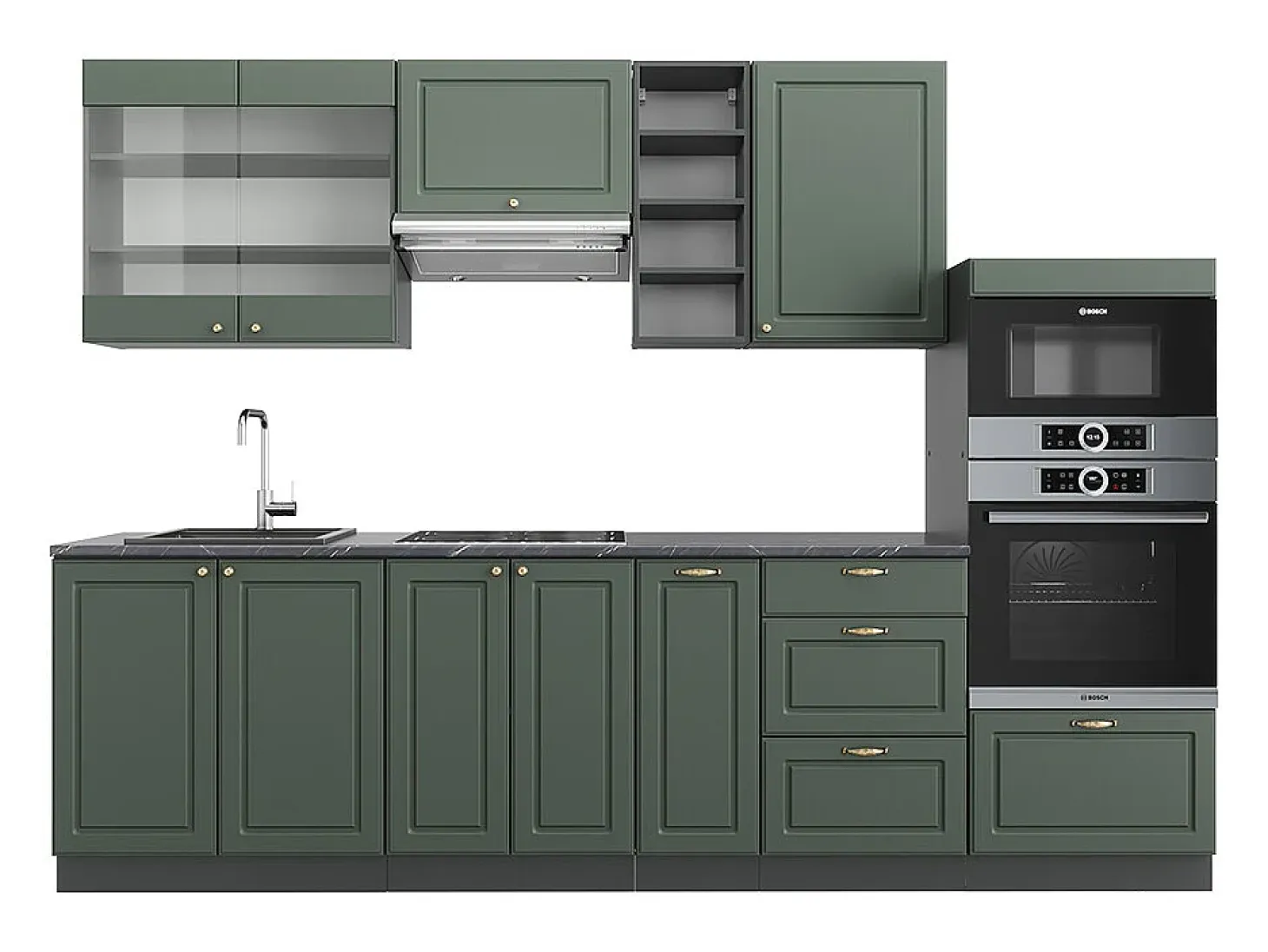 Mueble de cocina verde-dorado casa de campo/antracita 280x60x81.6 fame-line