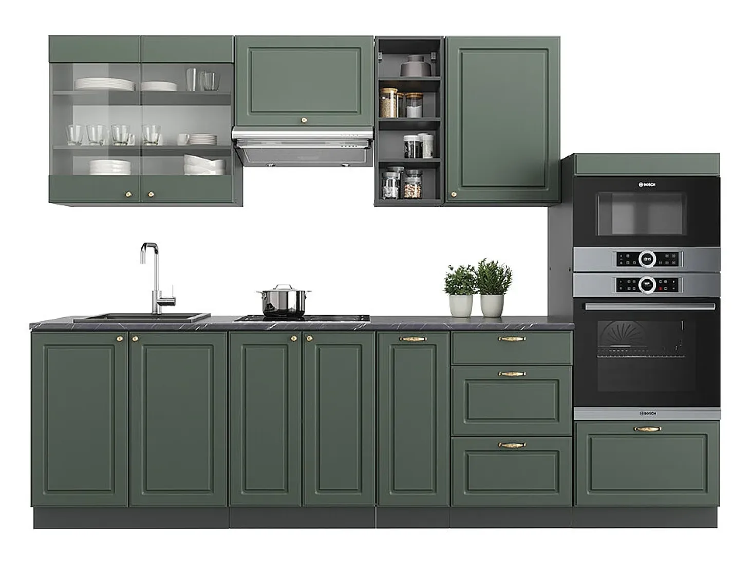 Mueble de cocina verde-dorado casa de campo/antracita 280x60x81.6 fame-line