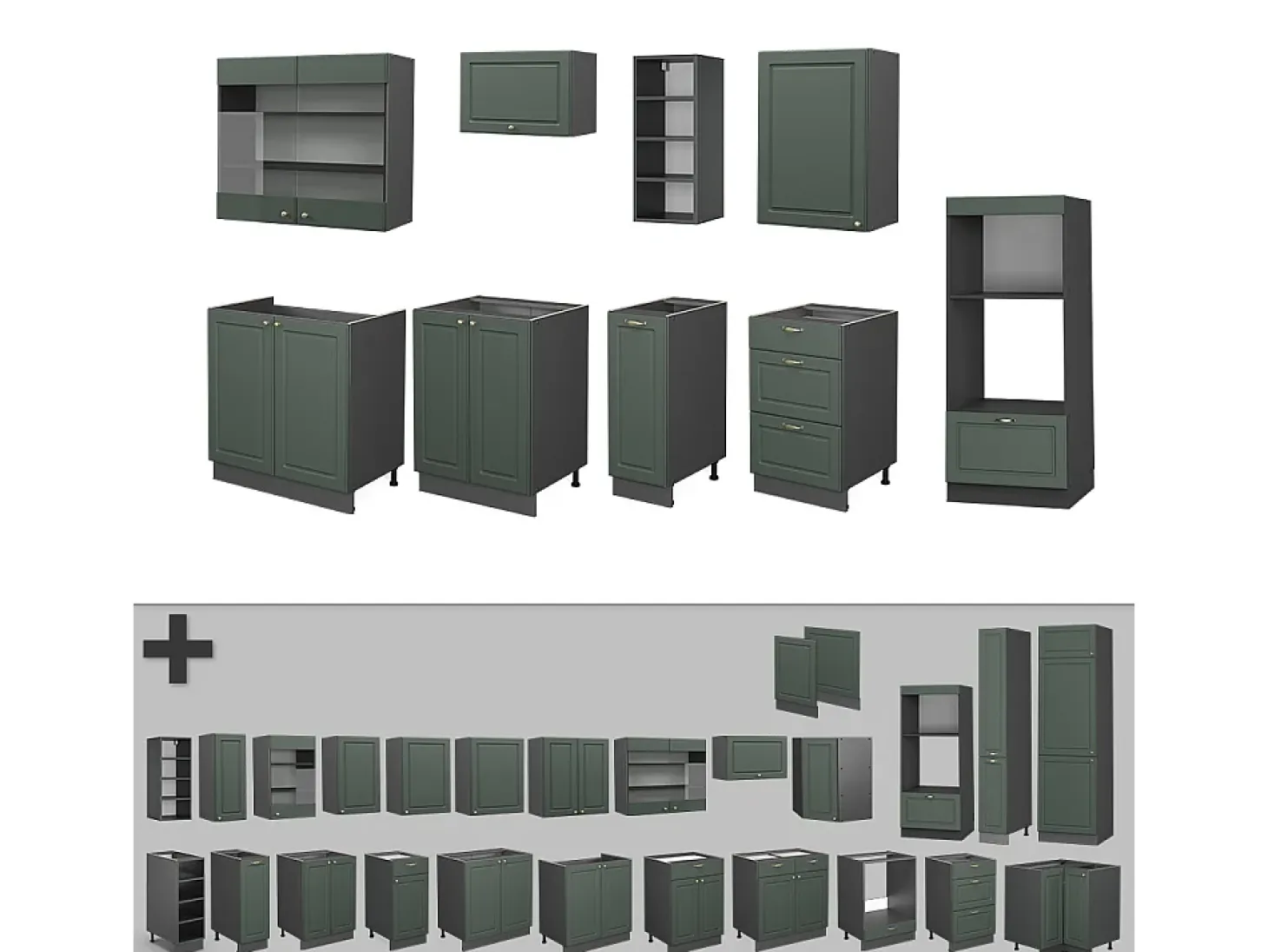 Mueble de cocina verde-dorado casa de campo/antracita 280x60x81.6 fame-line