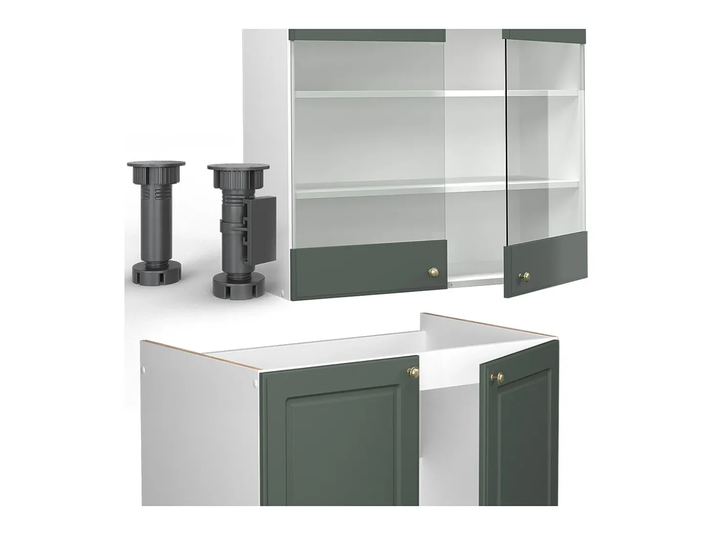 Mueble de cocina verde-dorado casa de campo/blanco 240x60x81.6 fame-line