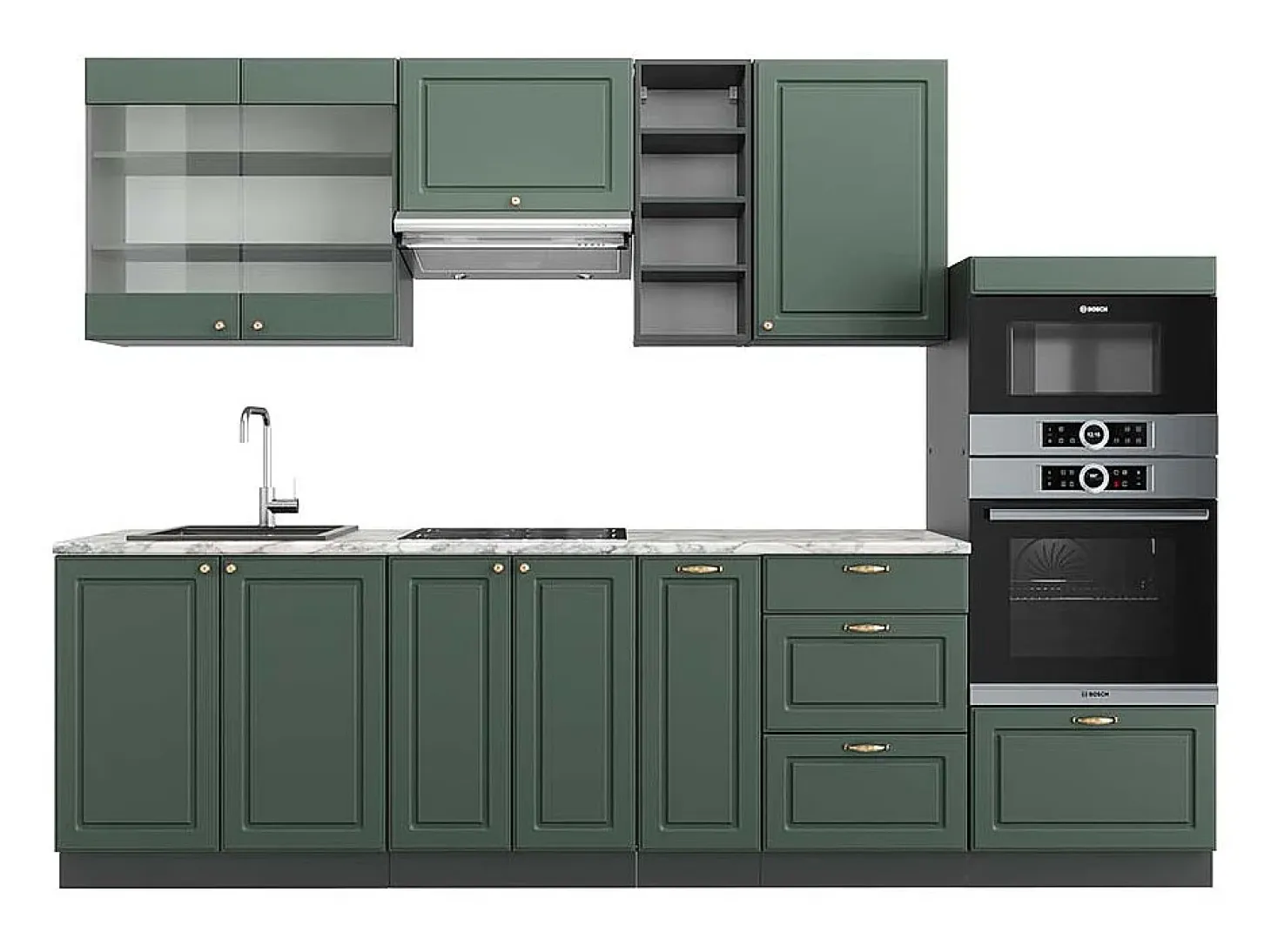 Mueble de cocina verde-dorado casa de campo/antracita 280x60x81.6 fame-line