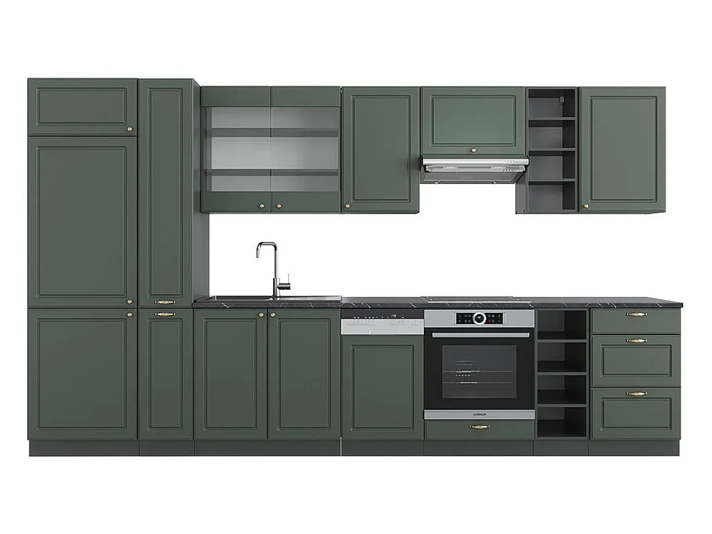 Mueble de cocina verde-dorado casa de campo/antracita 355x46x81.6 fame-line
