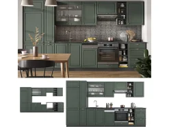 Mueble de cocina verde-dorado casa de campo/antracita 355x46x81.6 fame-line