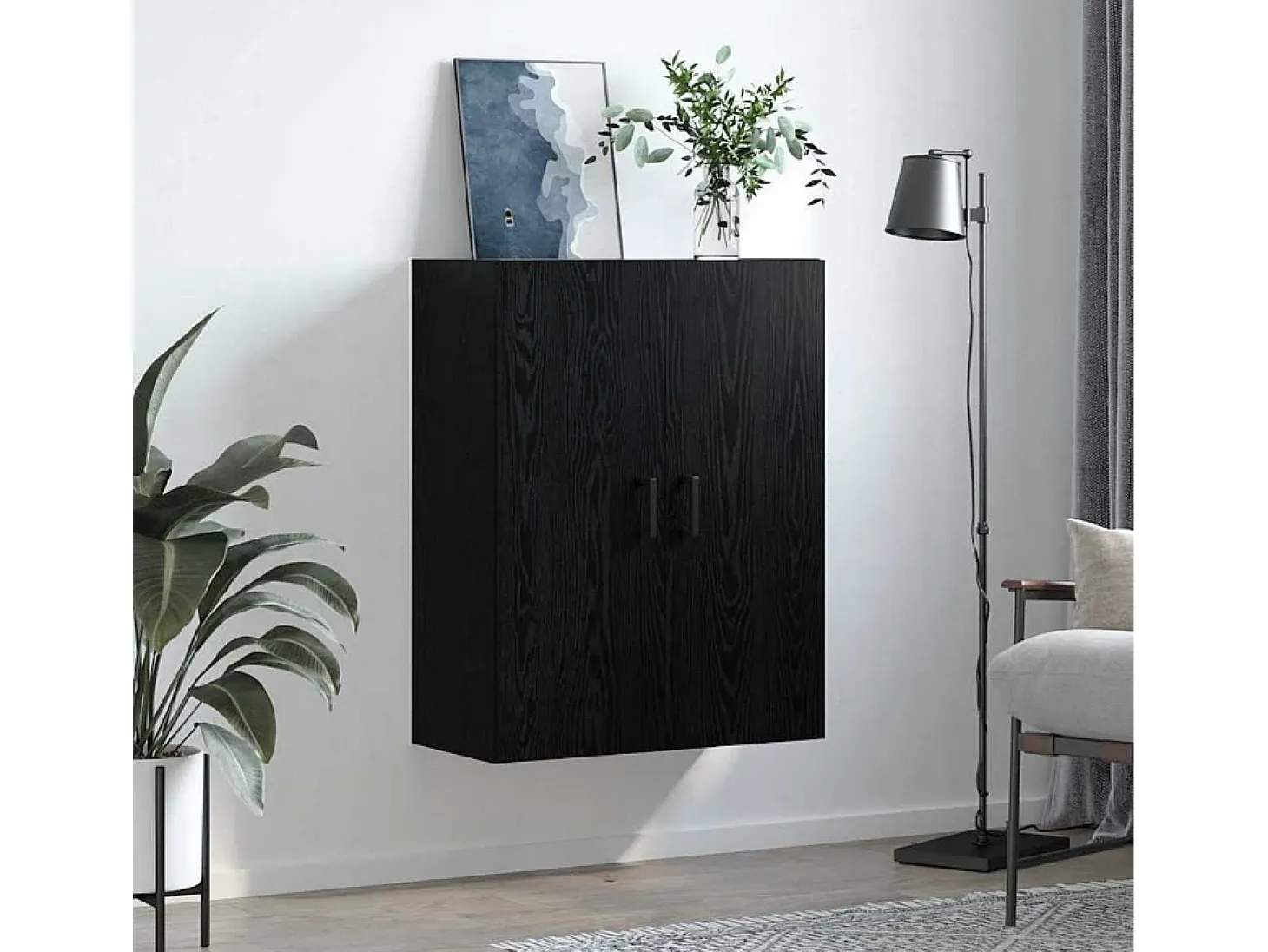 Mueble de pared negro 69,5 x 34 x 90 cm Madera de ingeniería