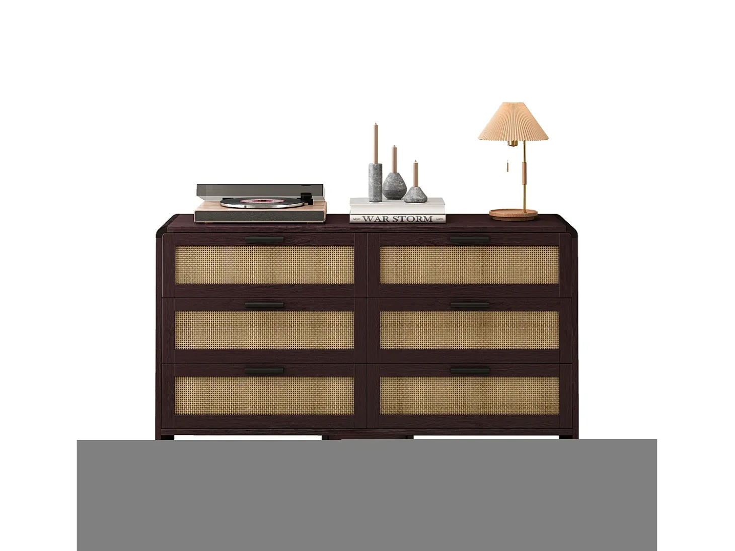 Mueble esquinero de ratán con 6 cajones, madera maciza, color marrón rojizo (130 x 40 x 74 cm)