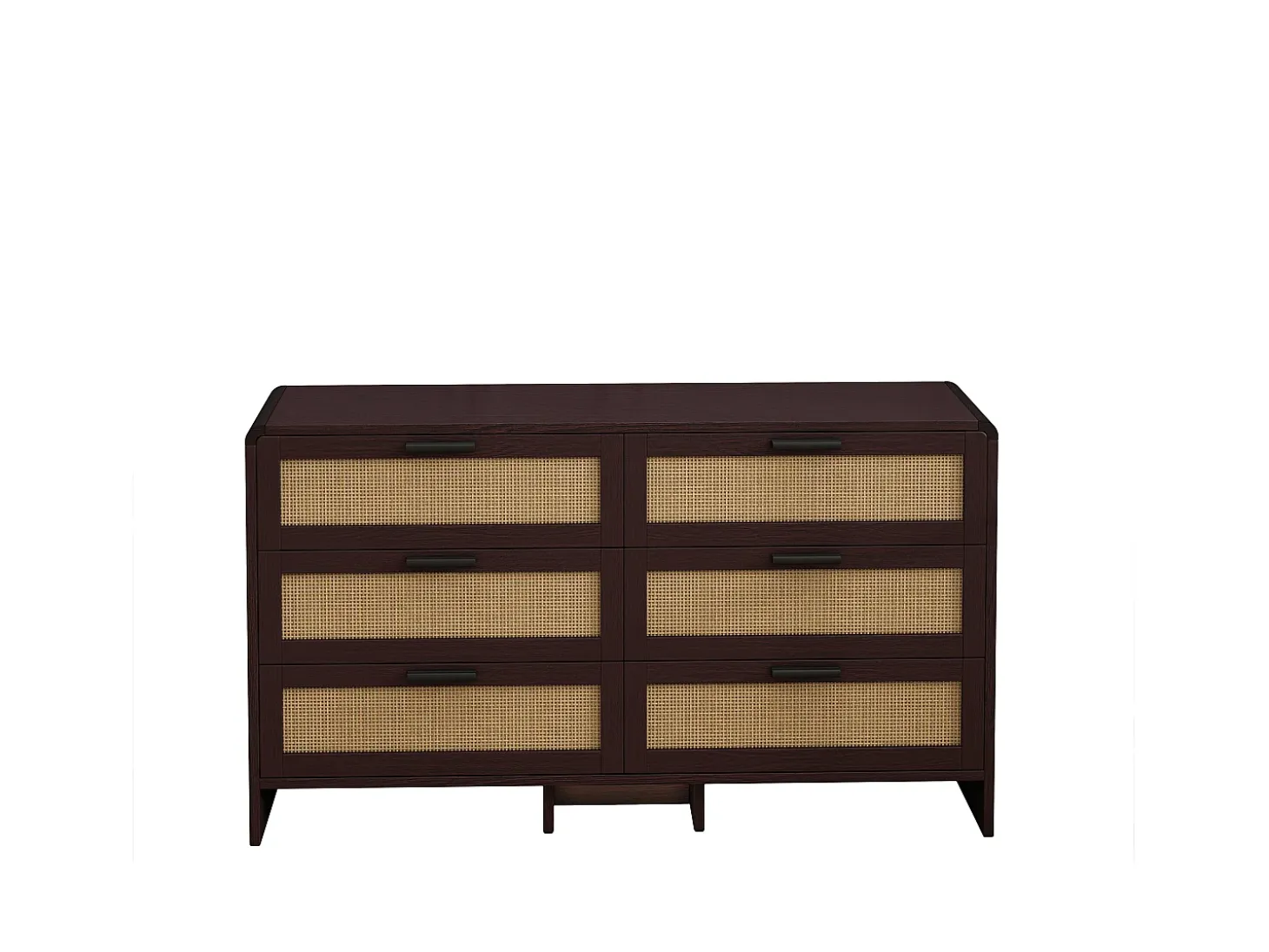 Mueble esquinero de ratán con 6 cajones, madera maciza, color marrón rojizo (130 x 40 x 74 cm)