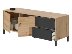Mueble TV en melamina Color Roble y Gris Antracita - Altura 47 x Longitud 130 x Profundidad 41 cm