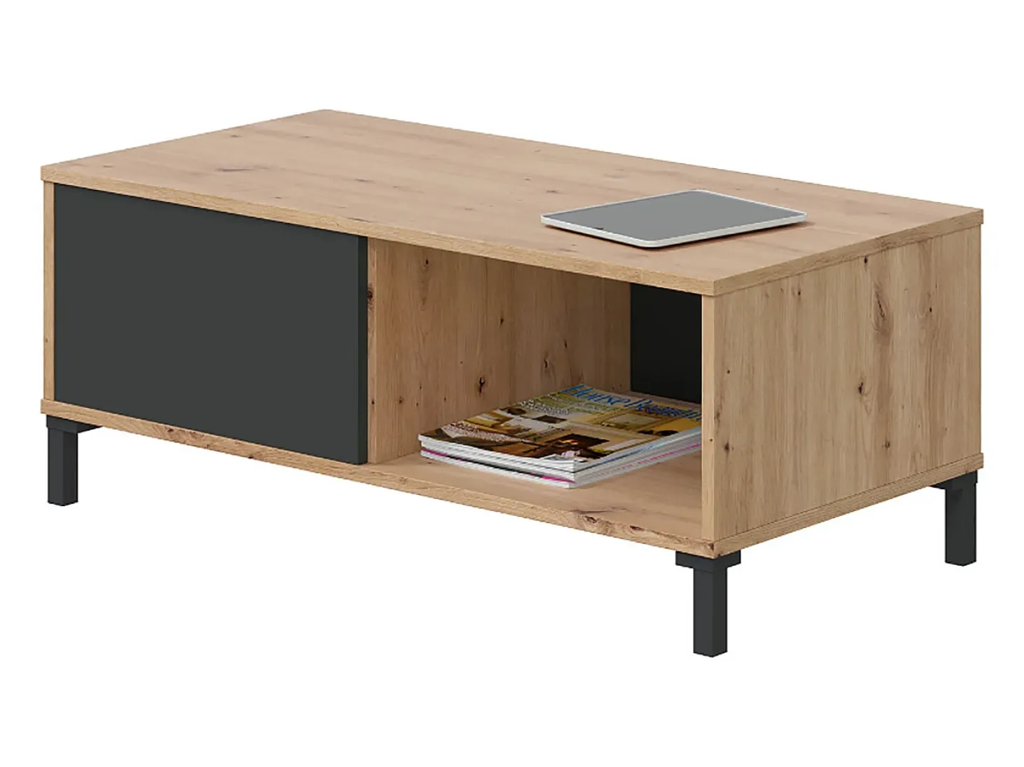 Mueble TV en melamina Color Roble y Gris Antracita - Altura 47 x Longitud 130 x Profundidad 41 cm