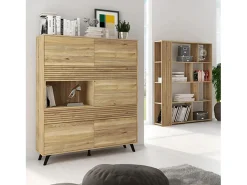 Mueble Vitrina para Salón o Comedor, Mueble de salón, Aparador cocina, Color Mauvella-rayas, Medidas: 120 cm (Ancho) x 156 cm (Alto) x 40 cm (Fondo).