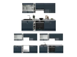 Muebles de cocina azul oscuro alto brillo/blanco 235x46x81.6 fame-line