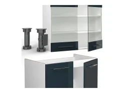 Muebles de cocina azul oscuro alto brillo/blanco 235x46x81.6 fame-line