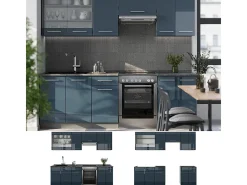 Muebles de cocina azul oscuro alto brillo/antracita 240x46x81.6 fame-line