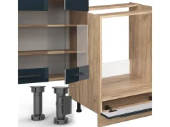 Muebles de cocina azul oscuro alto brillo/roble dorado 355x46x81.6 fame-line