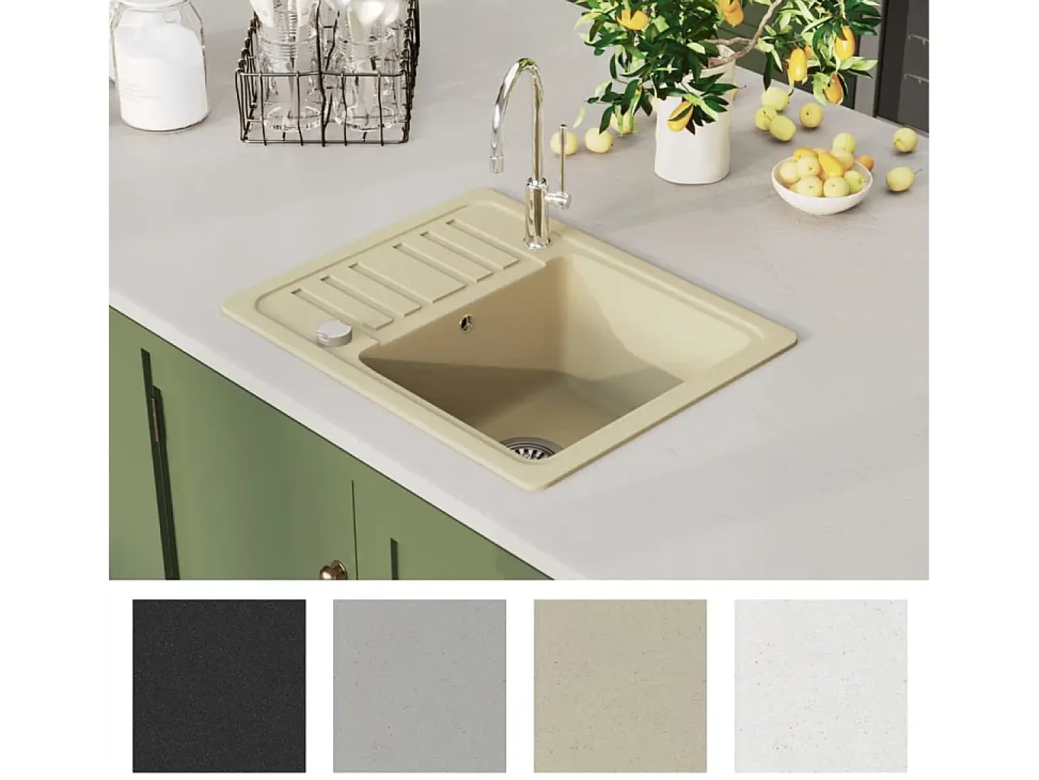 Oksbøl Fregadero de cocina de granito con un seno beige