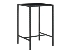 Orren Mesa alta de jardín ratán sintético y vidrio negro 70x70x110 cm