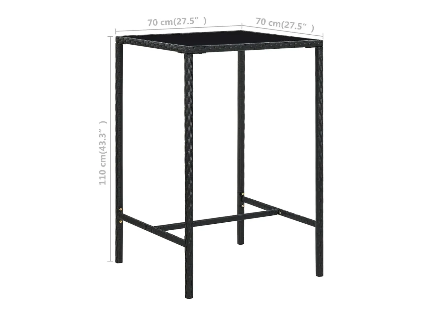 Orren Mesa alta de jardín ratán sintético y vidrio negro 70x70x110 cm