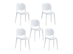 Pack 5 Sillas Cocina Color Blanco de plastico Polipropileno, Silla de Exterior, Silla de Comedor Medidas: 40 cm (Ancho) x 55 cm (Largo) x 80 cm (Alto)