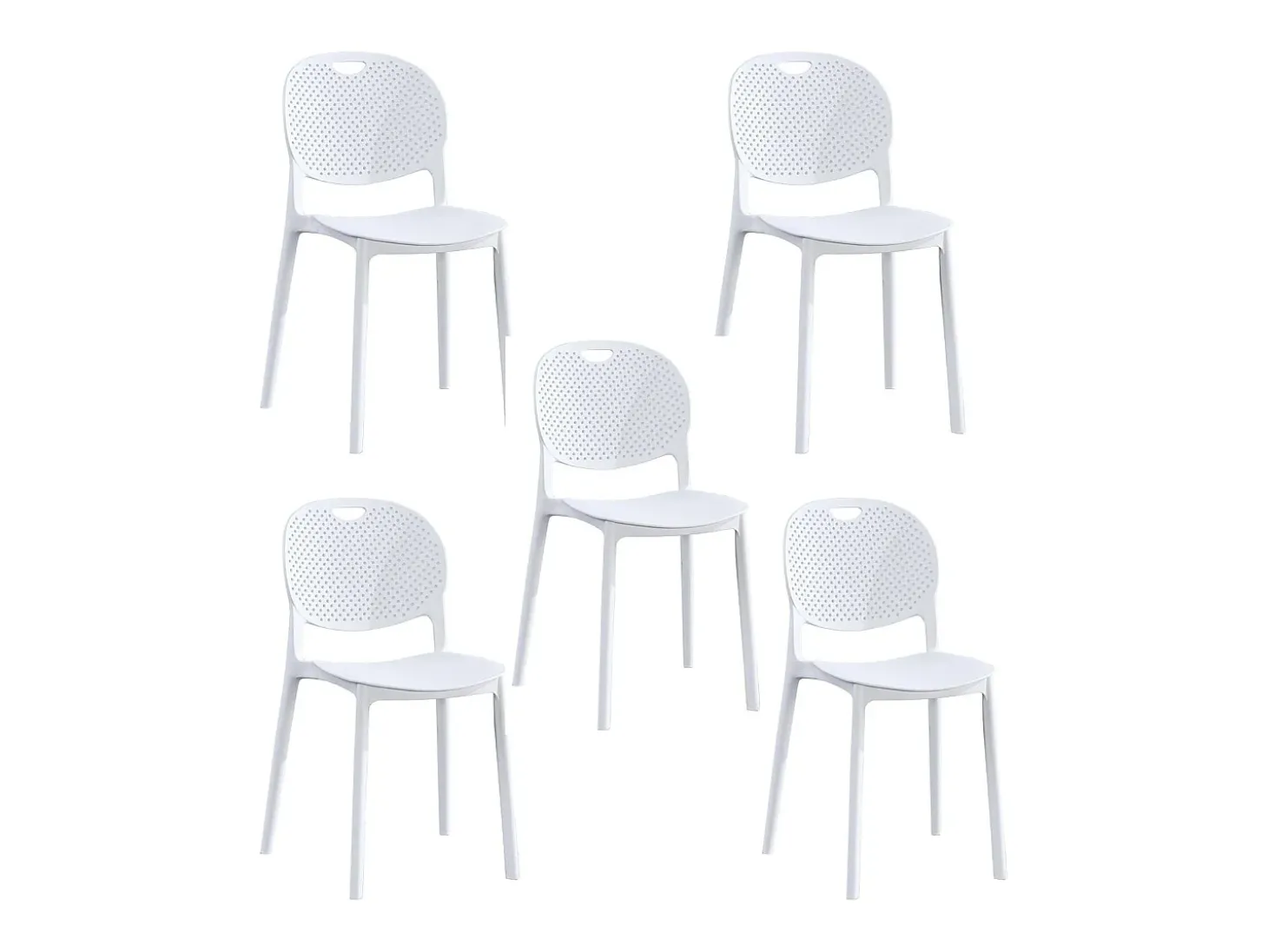 Pack 5 Sillas Cocina Color Blanco de plastico Polipropileno, Silla de Exterior, Silla de Comedor Medidas: 40 cm (Ancho) x 55 cm (Largo) x 80 cm (Alto)