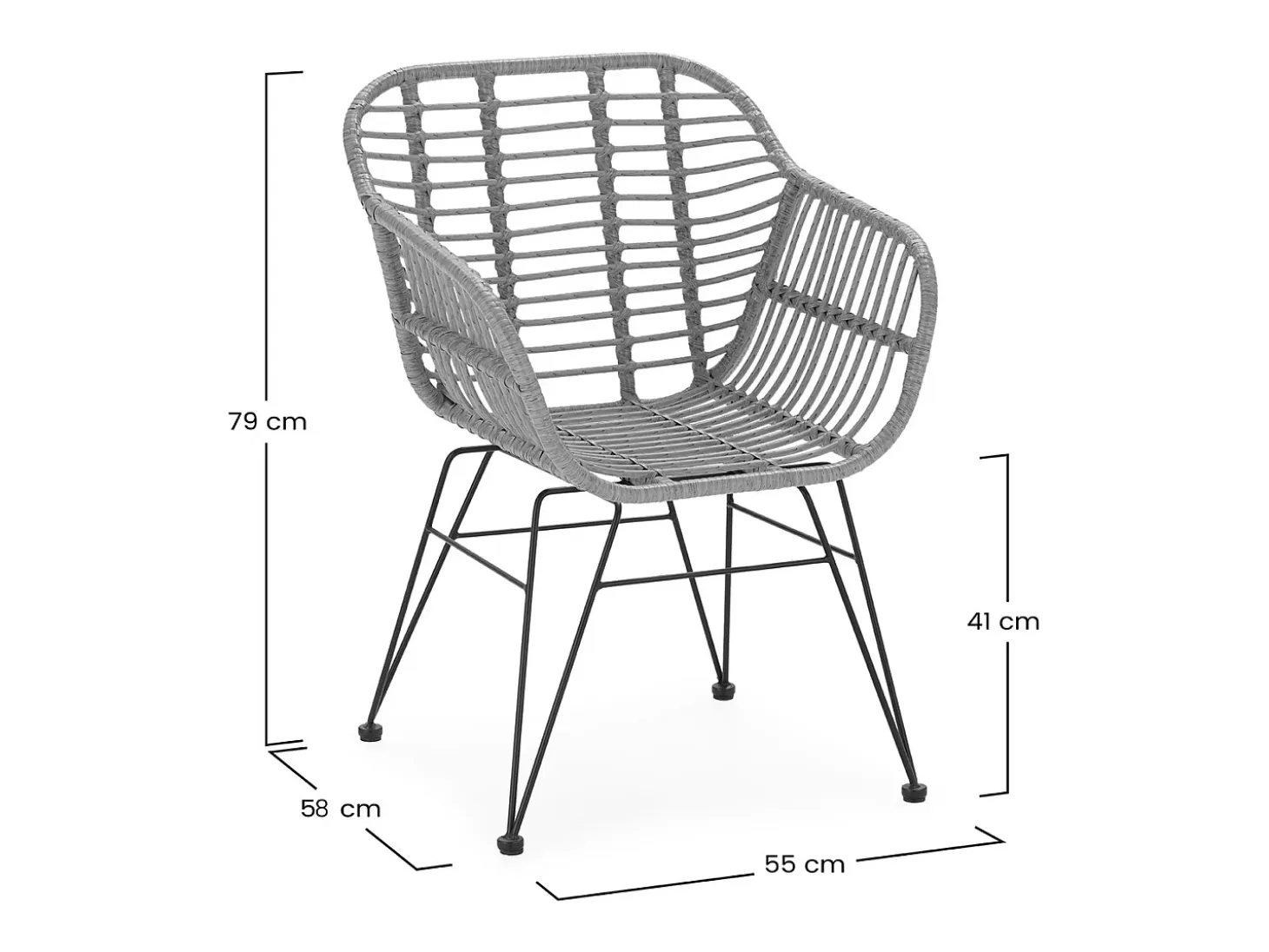 Pack 2 sillas de comedor o jardín Elda Ratan/Negro