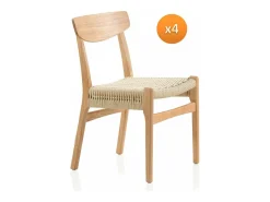 pack 4 sillas madera de hevea con asiento trenzado