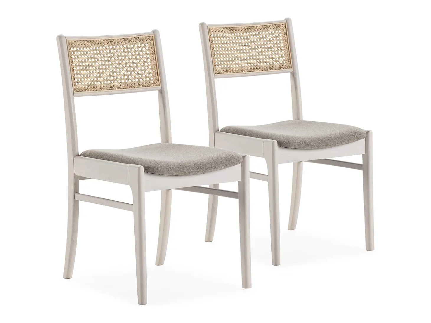 Pack 2 sillas Vilma Color Blanco Wash, Madera Maciza y ratán Natural