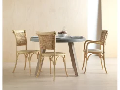 pack 4 sillones madera de olmo con asiento y respaldo trenzado