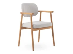 Pack 4 sillones madera de roble tapizado en blanco