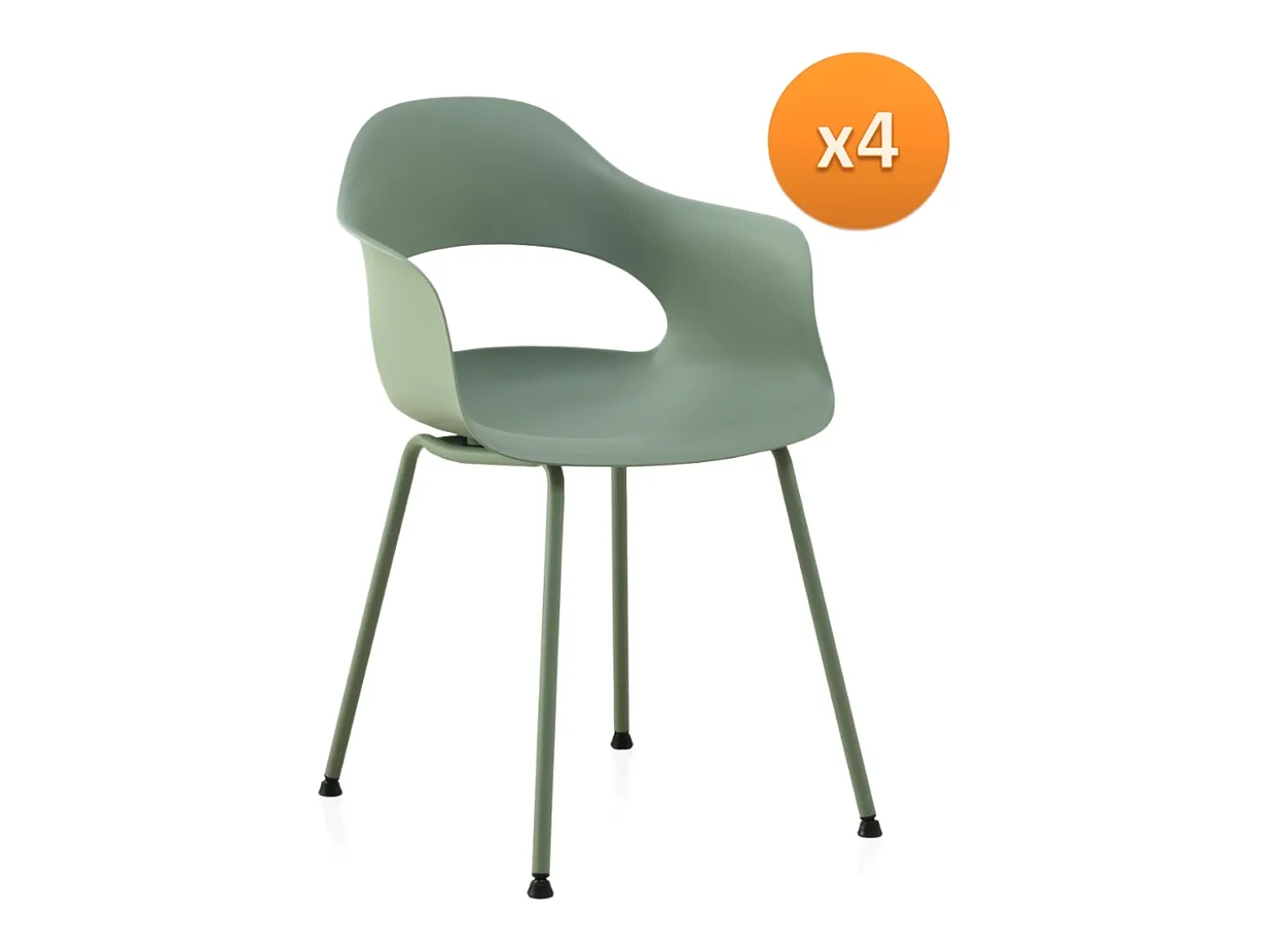 Pack 4 sillones pp color pistacho con patas metálicas