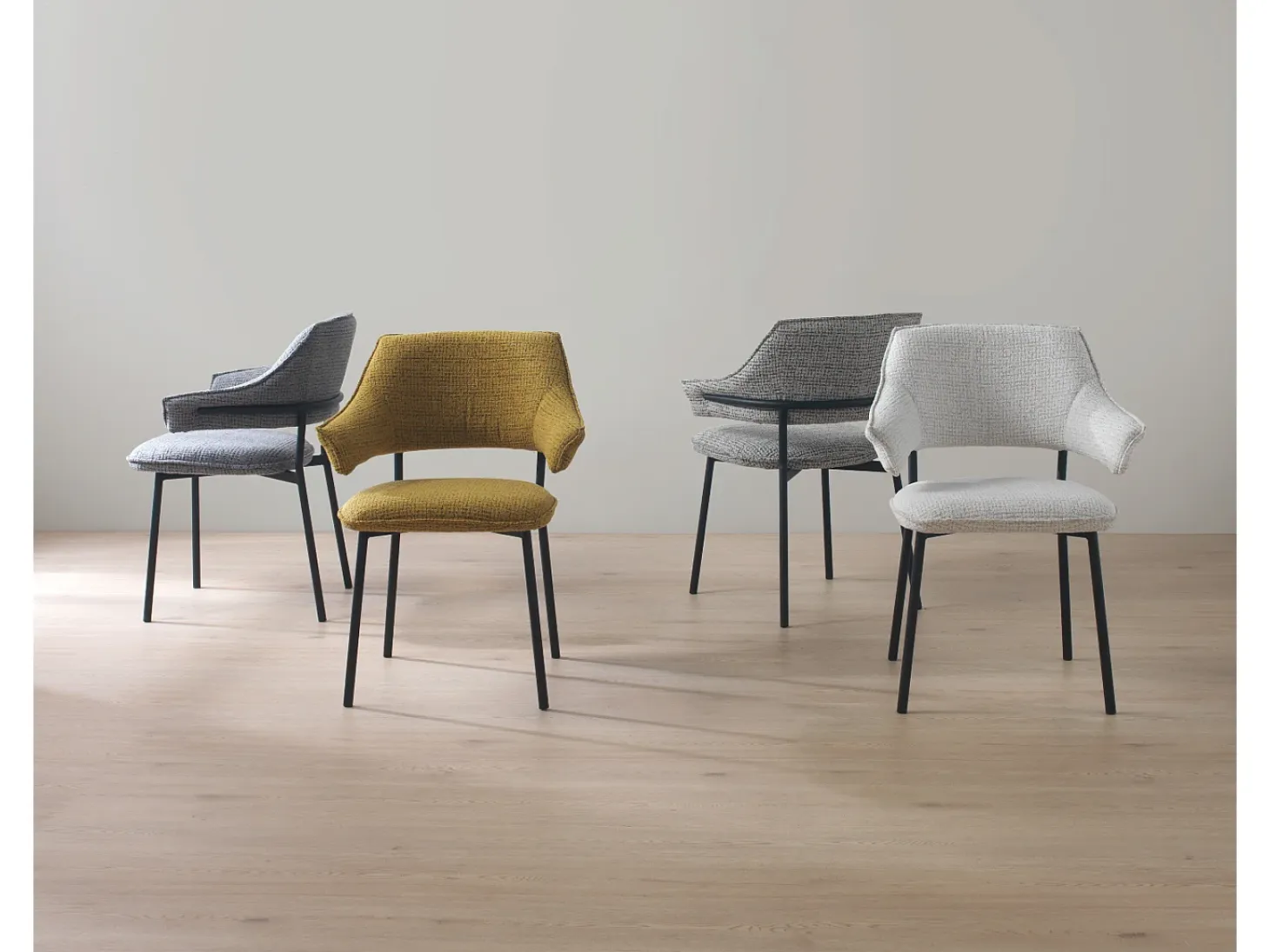 Pack 4 sillones tapizados chenilla jaspeado mostaza
