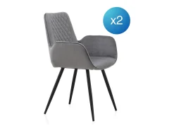 Pack 2 sillones tapizados terciopelo gris patas metálicas negras