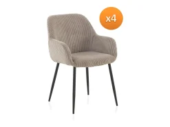 Pack 4 sillones tapizados en tela de pana lavanda con patas metálicas negras