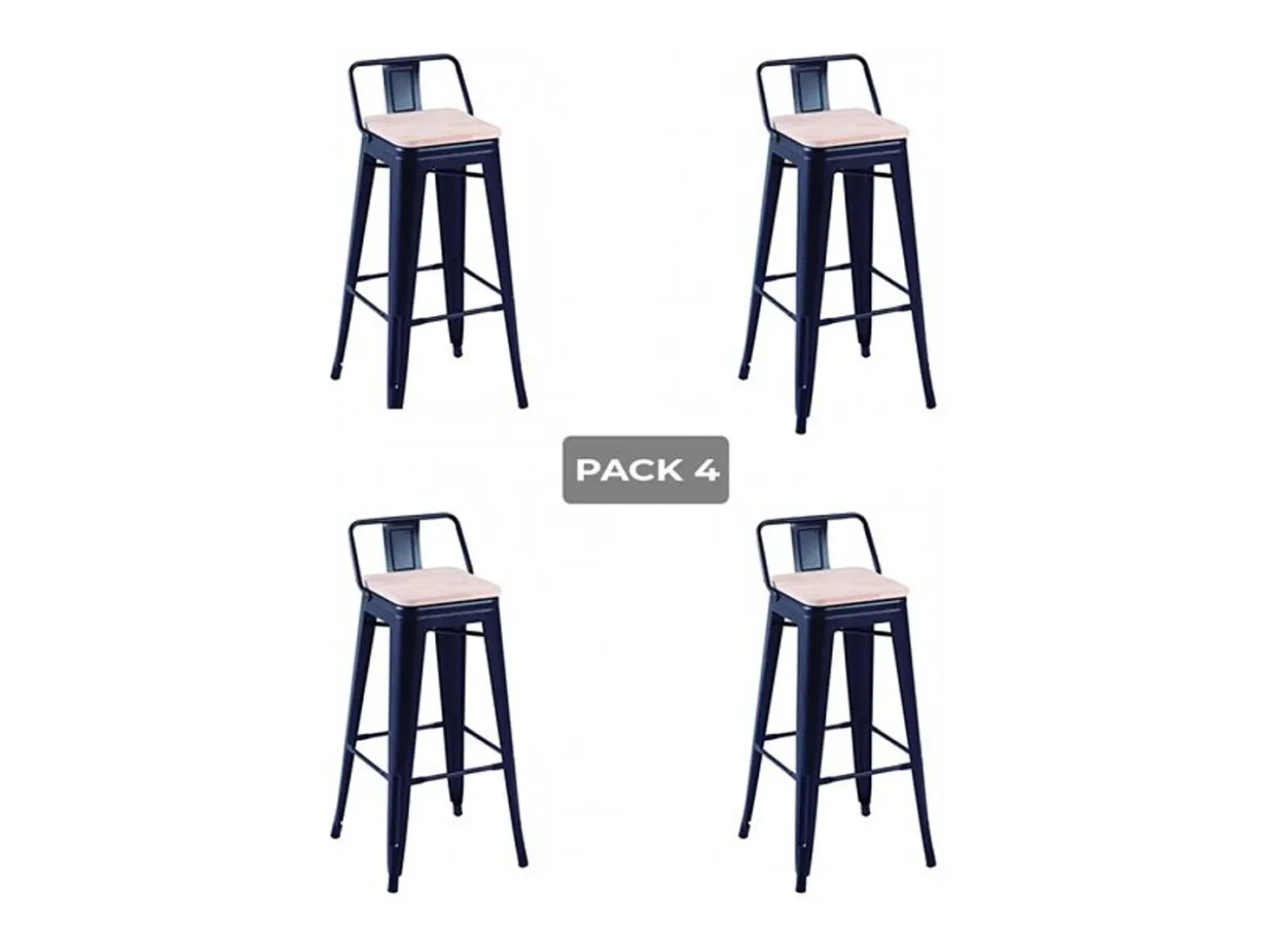 Pack 4 taburetes altos Tolix negro asiento roble Nordish 93x30x33 cm Adec