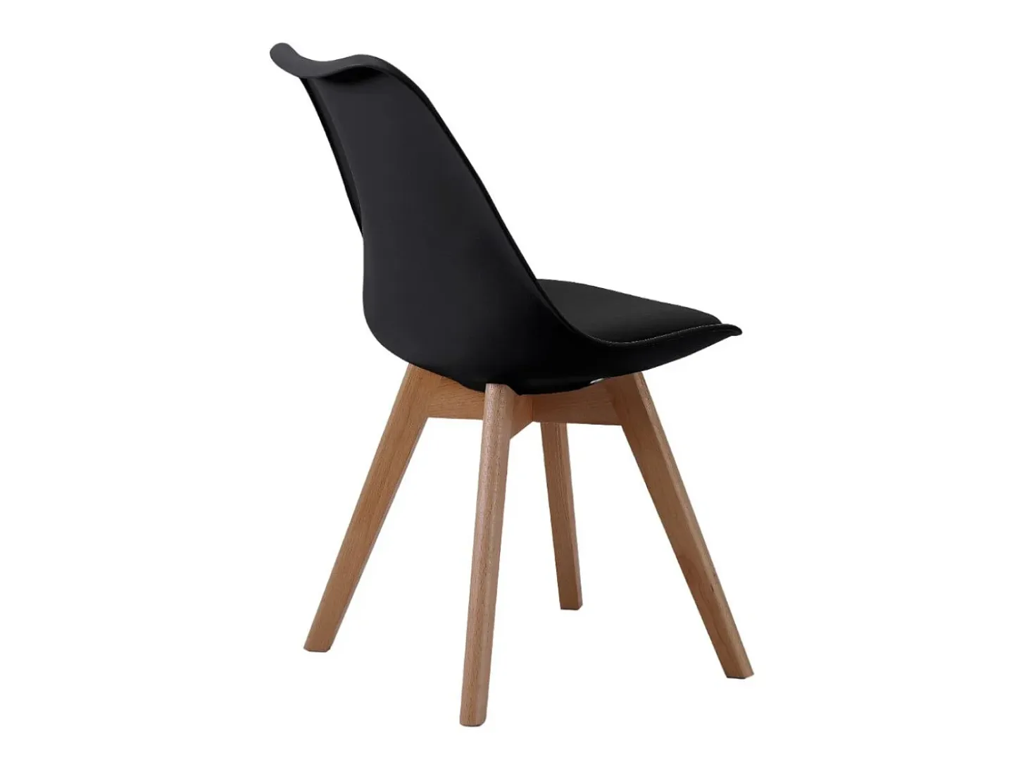 Pack de 4 sillas de comedor, salón Tulipa silla nórdica asiento acolchado y patas madera en color negro