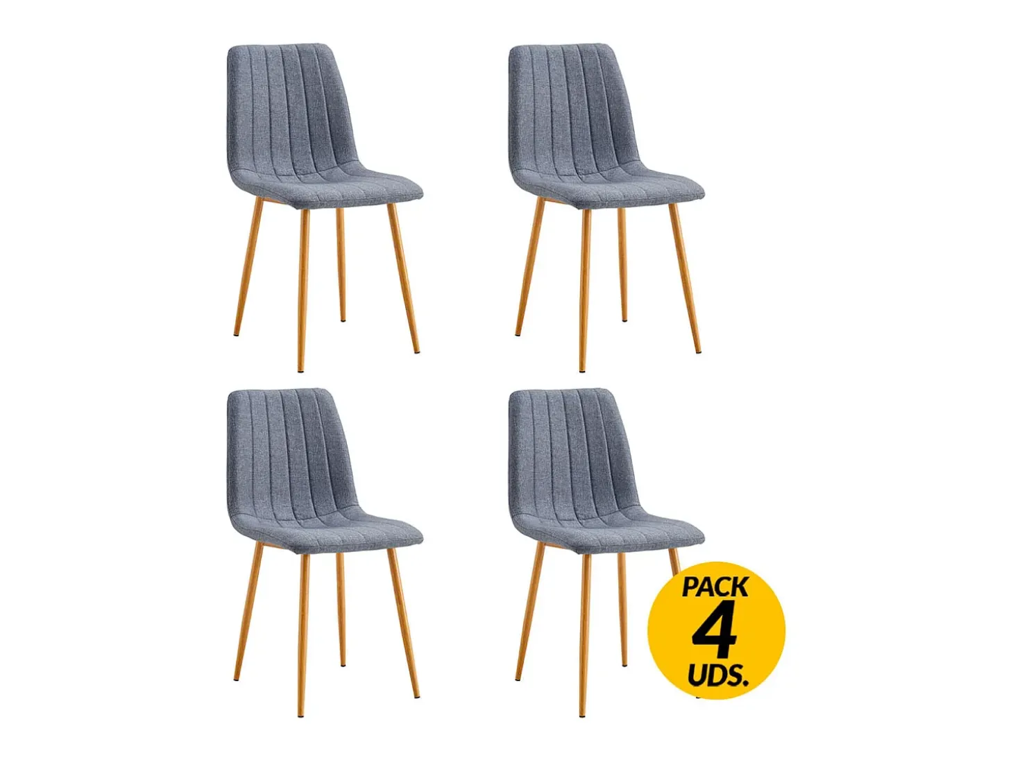 Pack de 4 sillas de comedor Nails tejido tapizado gris/oak Adec