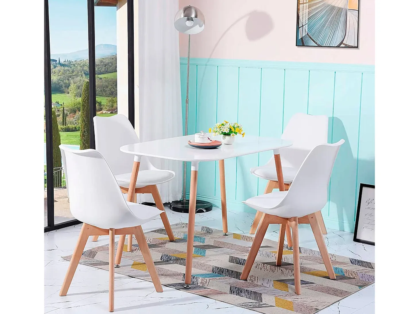 Pack de 4 sillas de comedor Bistro estilo nórdico blanco Adec