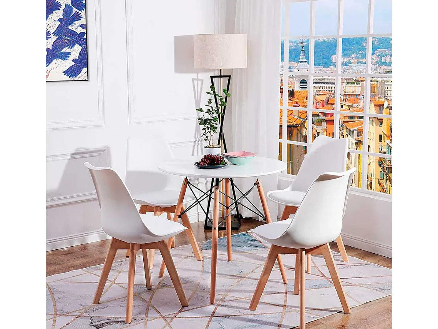 Pack de 4 sillas de comedor Bistro estilo nórdico blanco Adec