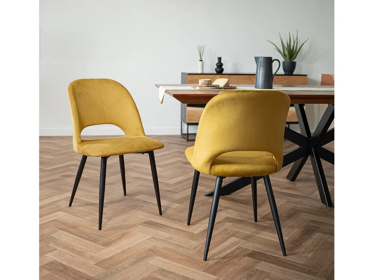 Pack de 4 sillas de terciopelo amarillo - Pénélope