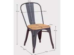 Pack de 4 sillas metálicas con asiento de madera - Bistro - Blanco