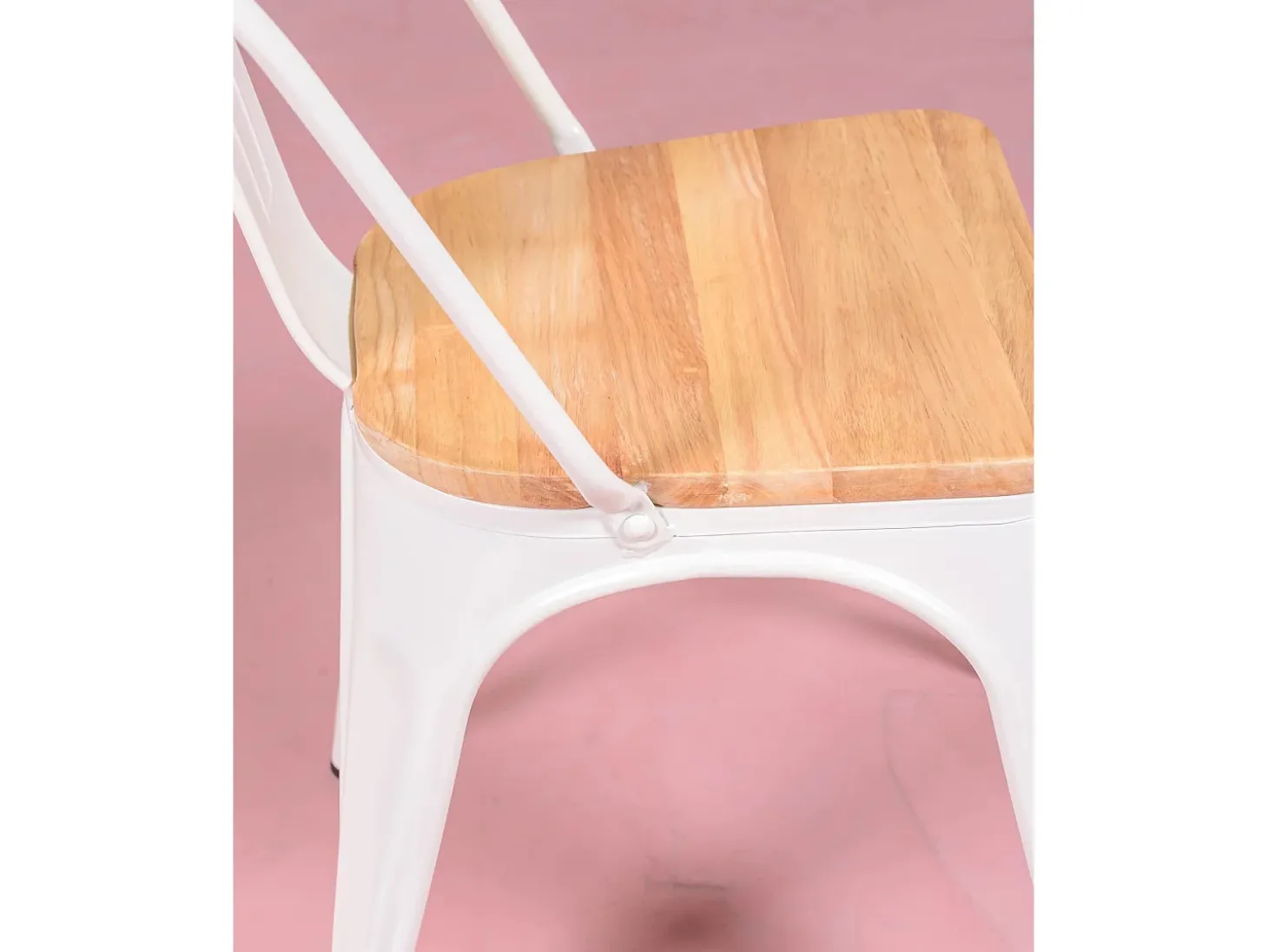 Pack de 4 sillas metálicas con asiento de madera - Bistro - Blanco