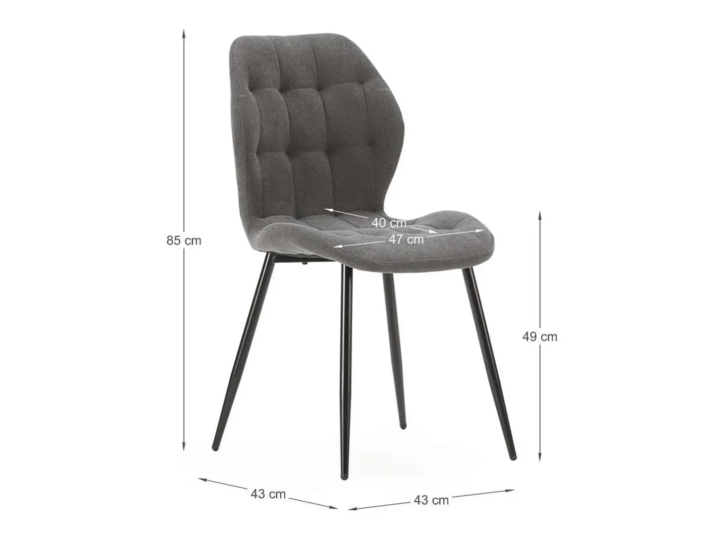 Pack de 4 sillas modelo Duna tapizado textil gris oscuro, 86cm(alto) 48cm(ancho) 58cm(larg