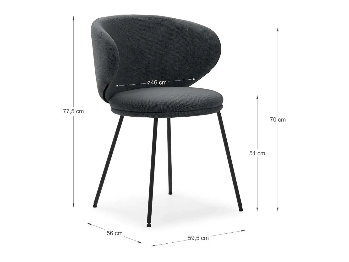 Pack de 2 sillas modelo Rebeca tapizado textil gris oscuro, 77.5cm(alto) 58cm(ancho) 59.5c