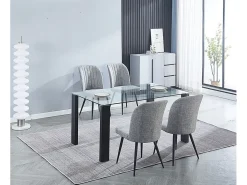 Pack de 4 Sillas Modernas para Comedor y Salón – Tapizado en Color Gris con Patas Metálicas Negras, Medidas: 46 cm x 55 cm x 92 cm