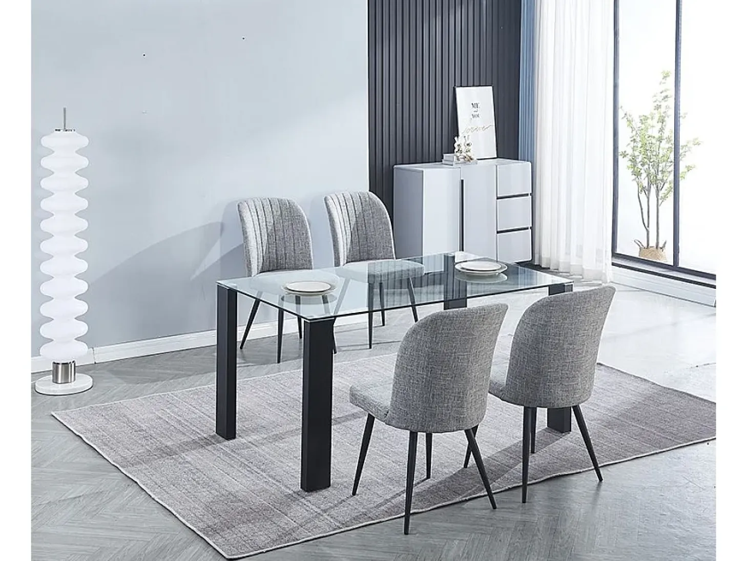 Pack de 4 Sillas Modernas para Comedor y Salón – Tapizado en Color Gris con Patas Metálicas Negras, Medidas: 46 cm x 55 cm x 92 cm