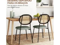 Pack de 2 sillas Platy Homcom respaldo ratán verde oscuro/negro 87x44x54 cm