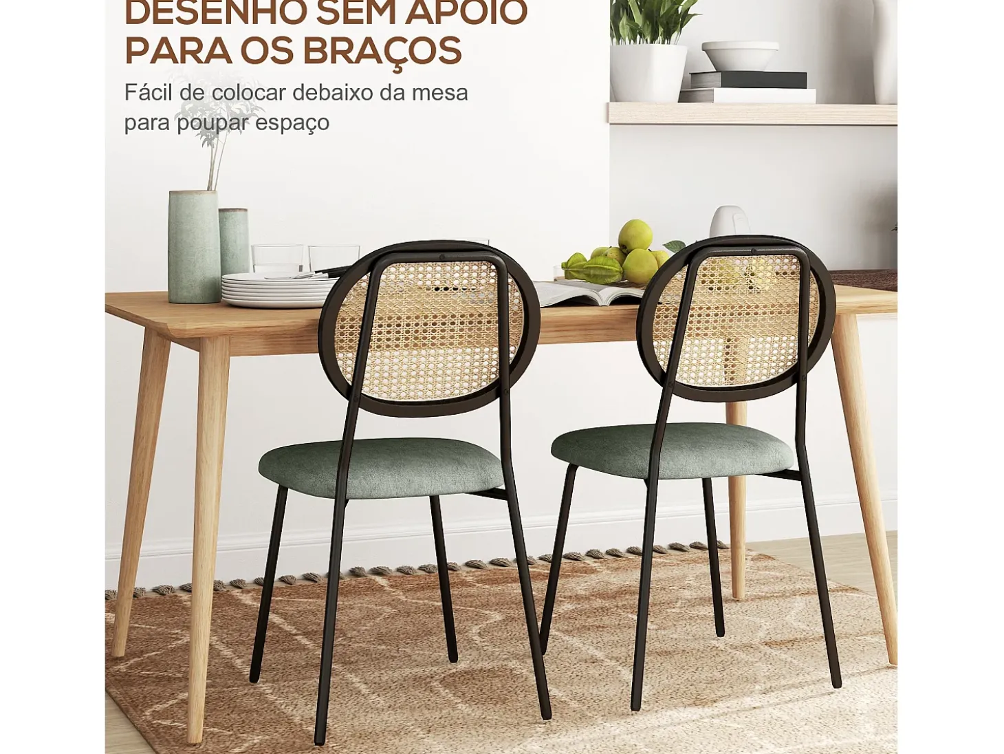 Pack de 2 sillas Platy Homcom respaldo ratán verde oscuro/negro 87x44x54 cm